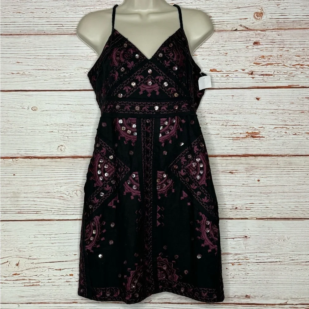 NWT Free People Black Magic Embroidered Sheath Dress Sz 10